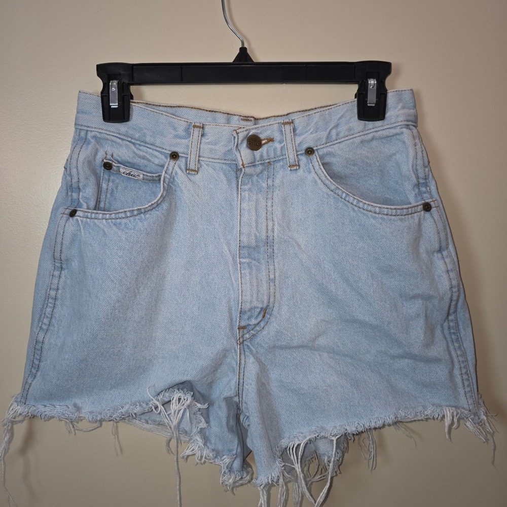 Chic Vintage High Waisted Denim Shorts Light Wash Frayed Daisy Duke Women 27 /12